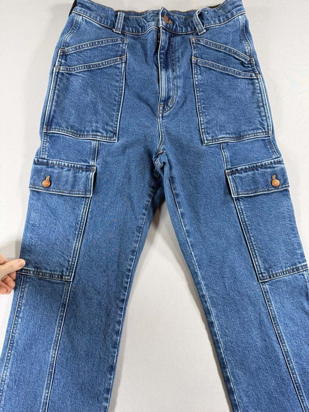 Madewell The '90s Straight Cargo Jeans Size 27 Blue Utility Denim